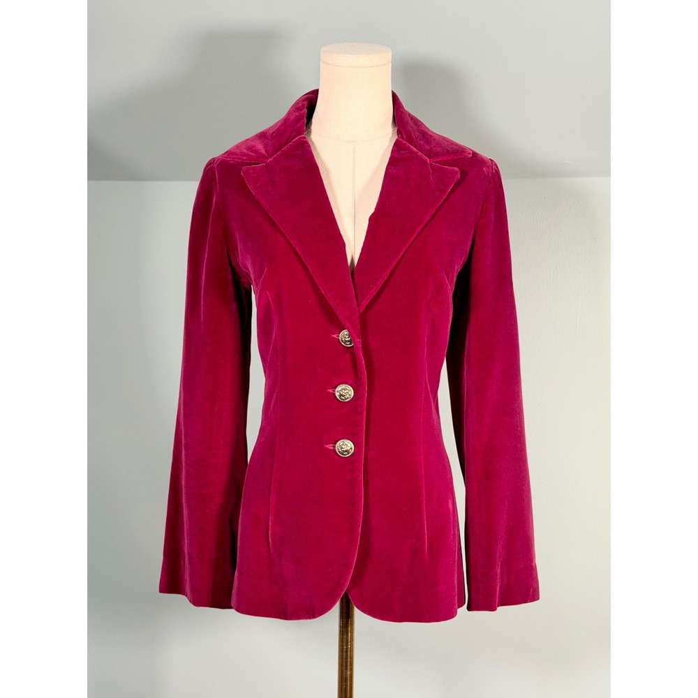 Vintage 1970s Vintage Velvet Blazer Raspberry Red 70s Fall Jacket Size Medium